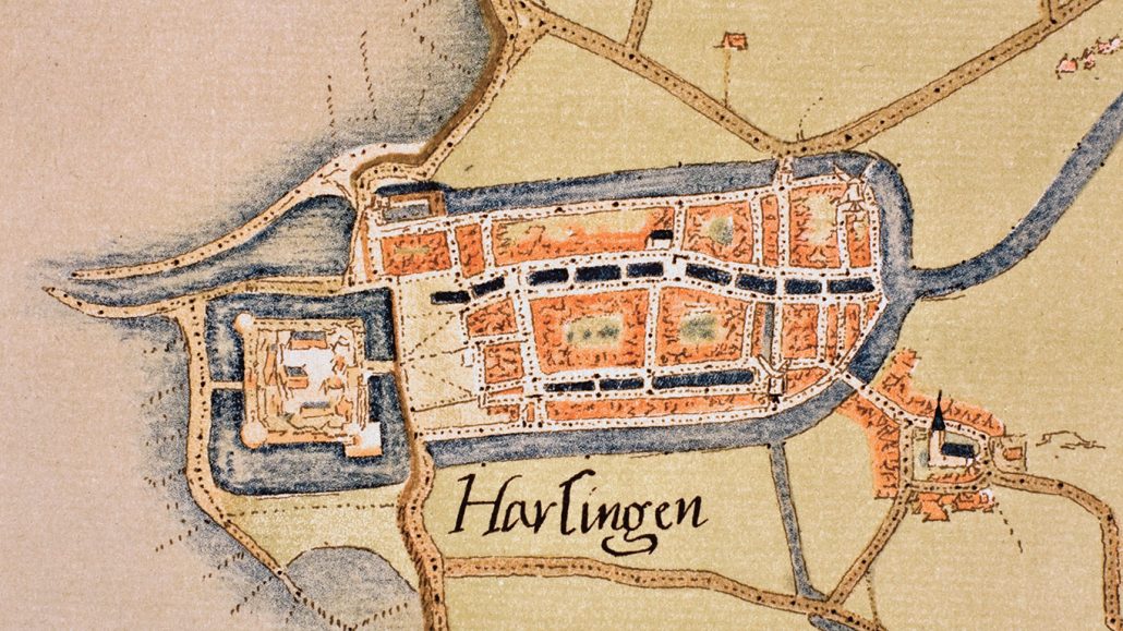 Blokhuis op kaart Harlingen door Jacob vn Deventer 1562 a